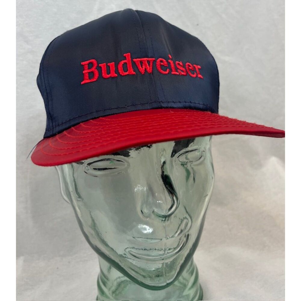 Vintage Budweiser Bud Beer Rayon Snapback Hat Adjustable Navy Blue